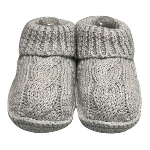 Joe Fresh Slipper Booties Boys Size Large Gray Knit Cable Soft Sole Winter Warm